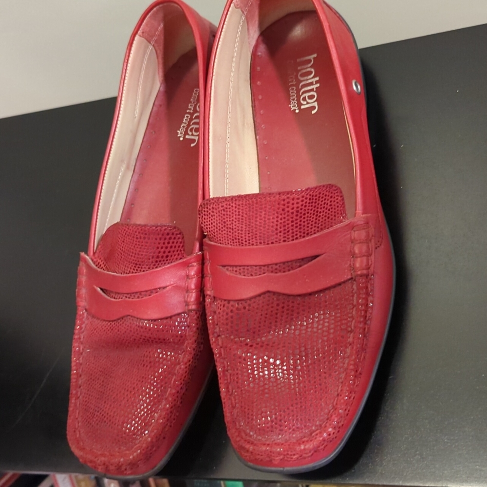 Red Hotter.com leather loafer shoes, soft two tone sz8UK (9.5-10US)
